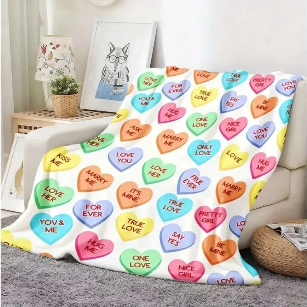 NWT Valentines Candy Hearts Digital Print Polyester Knit Blanket Throw 40
